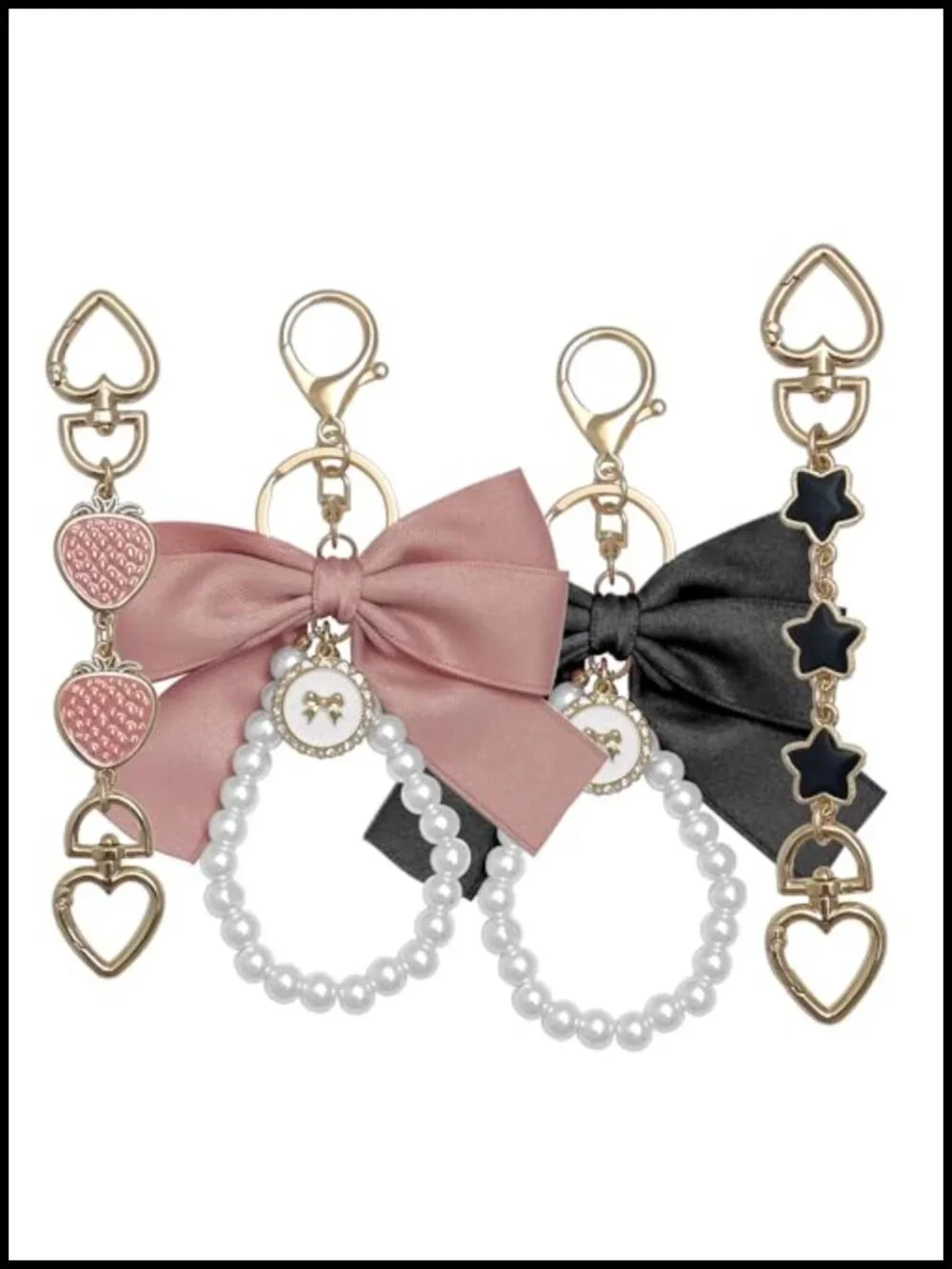 2 Purse Extender Chains & 2 Bow Keychains - Alloy Extenders for Handbag Straps